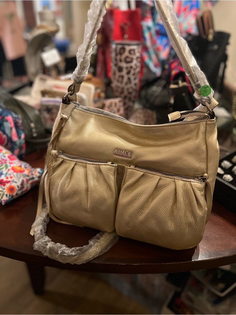 Aimee Kestenberg Metallic Gold Pebbled Leather Shoulder Bag
